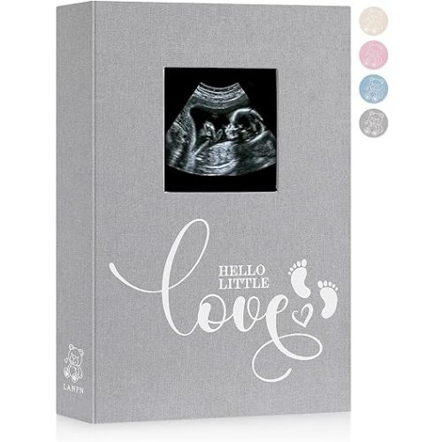 Lanpn Baby Photo Album 4x6 300 Pockets, Linen Cover Ultrasound Album with Memo Writing Area, Bebe Sonogram Photobook, Slip-in Picture Book, Newborn Memory Book Keepsake Gifts for Boy Baby Shower Grey