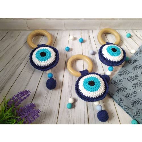Rattle from evil eye for baby, amulet for baby, gift for baby shower, protective amulet, baby rattle by crochet.
