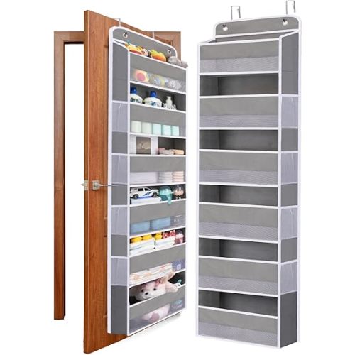 WishJazz Over The Door Organizer Storage, 6 Tiers Heavy Duty Closet Door Organizer Hanging, Anti Tilt 50 lb Back of Door Organizer for Bathroom, Bedroom, Nursery Baby Essentials, Home Organization