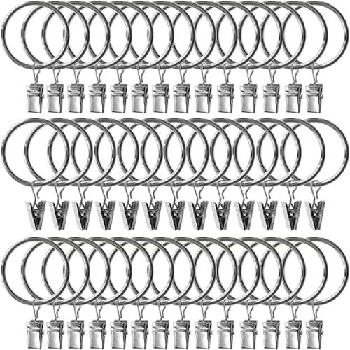 40 Pack Metal Curtain Rings with Clips, Drapery Clips Hooks, Decorative Curtain Rod Clips 1.5 in Interior Diameter, Silver