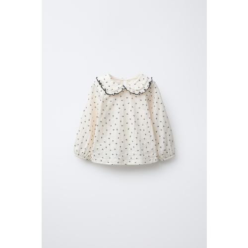 FLORAL PETER PAN COLLAR TOP - Ecru | ZARA United States