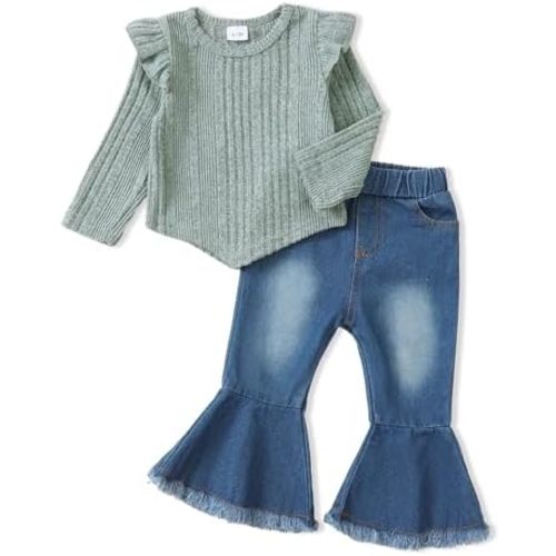 SUNNY PIGGY Toddler Girl Clothes Little Baby Girl Denims Outfits Jeans Pants Set Little Infant Baby Clothes for Girl