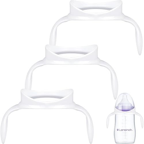 Compatible Baby Bottle Handle for Lansinoh 5oz & 8oz Bottles, Easy-Grip, Ergonomic Design for Little Hand, Leak-Proof, Slip-Resistant, BPA-Free, Helps Babies Transition to Independent Drinking, 3-Pack