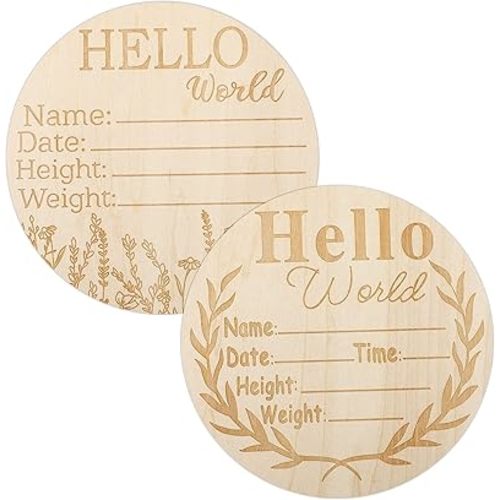 2pcs Newborn Baby Birth Announcement Sign, Round Wooden Baby Name Welcome Sign, Newborn Photo Props for Hospital Sign Baby Name and Birth Date (5.9 inch)