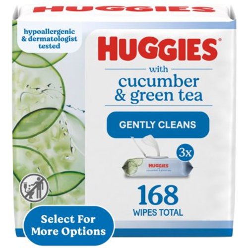 Huggies Sensitive Skin Plant-Based Gentle Wipes, Cucumber & Green Tea, 3 Packs, 168 Total Units