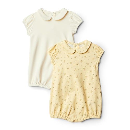 Amazon Essentials x Sofia Grainge Baby Girls' Short Sleeve Peter Pan Collar Romper, Pack of 2