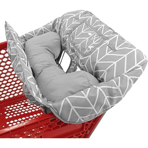 Soft Pillow Attached 2-in-1 Shopping Cart and High Chair Cover for Baby~Padded~Fold'n Roll Style~Portable with Free Carry Bag (Gray Arrow)