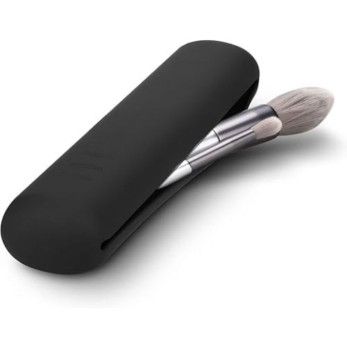 FERYES Travel Makeup Brush Holder, Magnetic Anti-fall Out Silicon Portable Cosmetic Face Brushes Holder, Soft and Sleek Makeup Tools Organizer for Travel-Black(7.8 * 1.89 * 0.79)