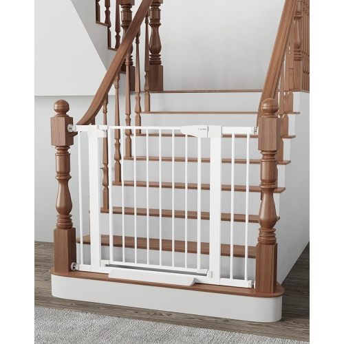 Cumbor 29.7-40.6" Baby Gate for Stairs, Mom's Choice Awards Winner-Dog Gate for Doorways, Pressure Mounted Auto-Close Pet Gates for Dogs Indoor, Safety Child Gate with Easy Walk Thru Door, White