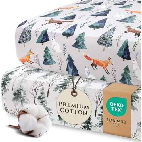 2 Pack Fitted Crib Sheets for Boys - Premium Cotton Blend Baby Woodland Crib Sheet Set, Soft Breathable Toddler Bed Sheets for Standard Mattress, Woodland Nursery Bedding 52x28 (Magical)