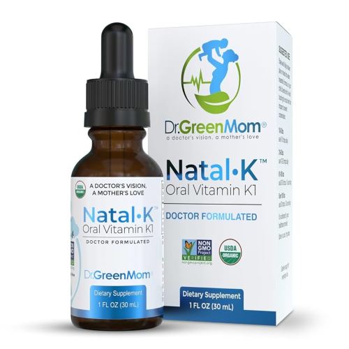 Dr. Green Mom Natal K Oral Vitamin K1 Drops for Newborns | Organic Phytonadione in MCT Oil | Natural VIT K for Babies to Support Blood Clotting