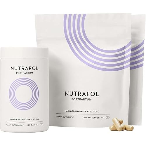Nutrafol Postpartum Hair Growth Supplements, Clinically Tested for Visibly Thicker Hair and Less Shedding, Breastfeeding-friendly - 3 Month Supply, Pack of 3