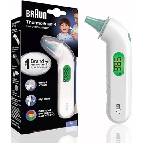 Braun ThermoScan 4 Digital Ear Thermometer for Kids and Adults, Professional Accuracy, Color Coded and Audio Fever Guidance for Babies, Toddlers