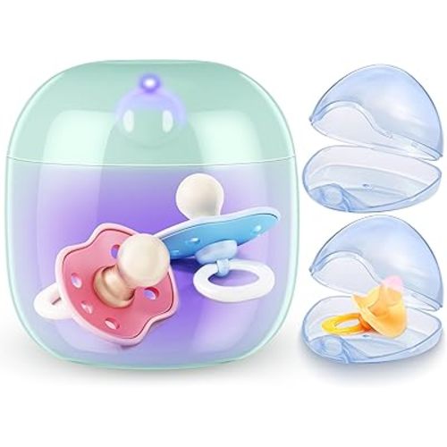 Qualirey Portable Pacifier Disinfection with 2 Pacifier Holder Cases, USB Rechargeable Mini UV Light Disinfection and Pacifier Container Set for Travel, 99.99% Disinfection in 3 Mins(Blue)