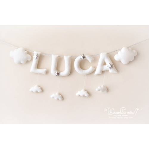 Baby Name Sign, Felt Name Banner, Stars Clouds Nursery Decor, Baby Name Reveal - Etsy