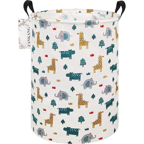 FANKANG Storage Basket, Nursery Hamper Canvas Laundry Basket Foldable with Waterproof PE Coating Large Storage Baskets for Kids Boys and Girls, Office, Bedroom, Clothes,Toys(Froest animals)