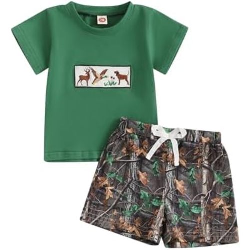 Toddler Baby Boy Hunting Clothes Mallard Duck Pocket Short Sleeve Shirt Duck Print Shorts Set 2pcs Summer Outfit