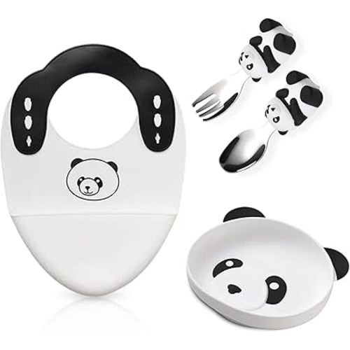 ZYLOSTORE baby feeding set, baby eating set, silicone feeding set for baby,baby plates and utensils set,baby weaning set,complementary feeding kitbreastfeeding breastfeeding weaning (panda)