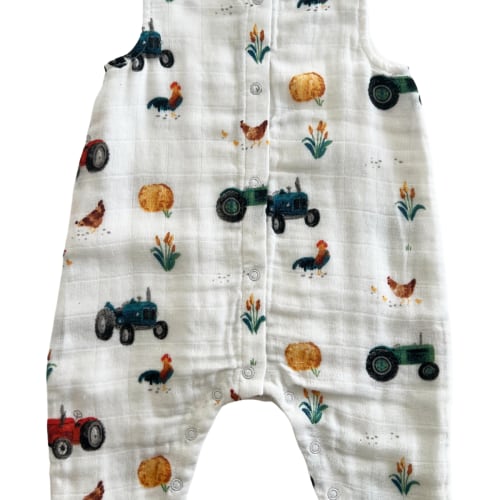 Muslin Sleeveless Romper, Tractors