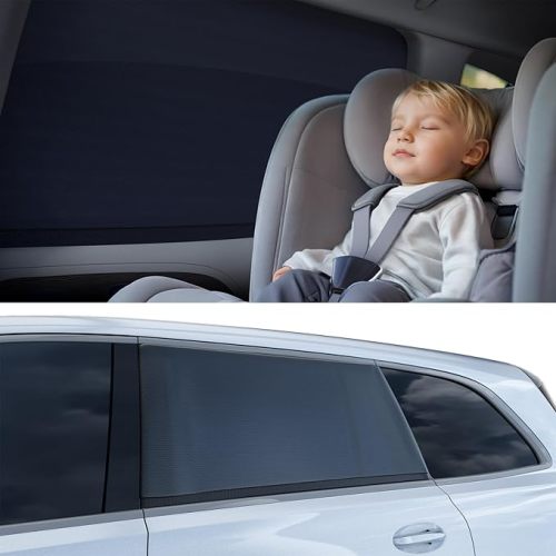 [2026 Upgraded] Car Window Shades for Baby[Ice Crystal Cooling Layer](2 Pack) UV-Blocker Cling Sun Shade 99% UV Protection Fit SUV/Sedan/Minivan | Roll Windows Down, Privacy Safe Medium