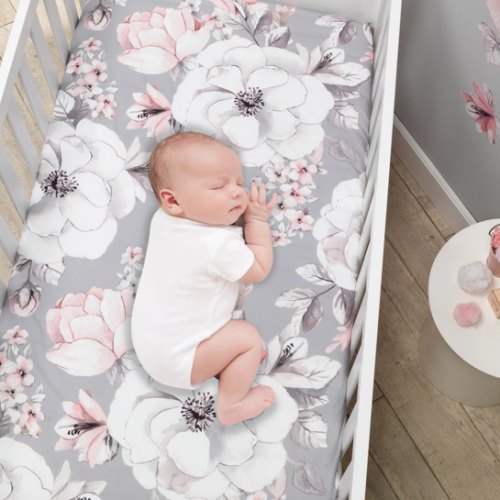 Signature Botanical Baby Watercolor Floral Cotton Crib Sheet - Gray – Lambs & Ivy