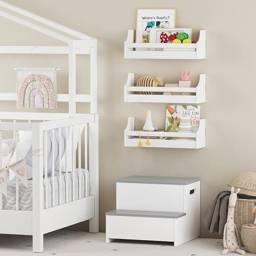 UTEX Floating Nursery Book Shelves Set of 3, Baby Hanging Bookshelves for Wall Decor and Storage, Wall Mounted Book Shelf for Kids Room, Nursery, Playroom, Bedroom, 16.3 Inch, White, SS24-UTX-K065W