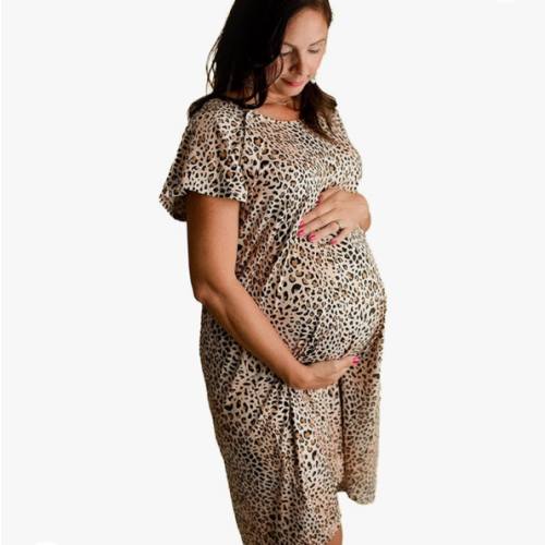 Three Little Tots Mommy Labor and Delivery Gown - Stretchy Soft Maternity and Nursing Nightgown (Leopard, Medium/Large) at Amazon Women’s Clothing store