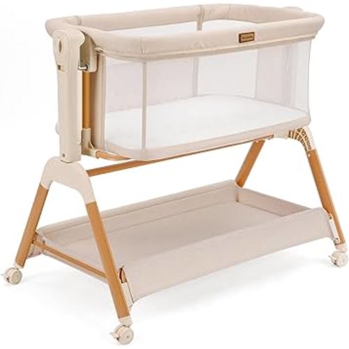 Ezebaby Baby Bassinet Bedside Sleeper: 3-in-1 Rocking Bassinet for Baby - Breathable Full-Mesh Crib with Mattress | 6 Height Adjustable | Portable Crib with Lockable Wheels for Newborns