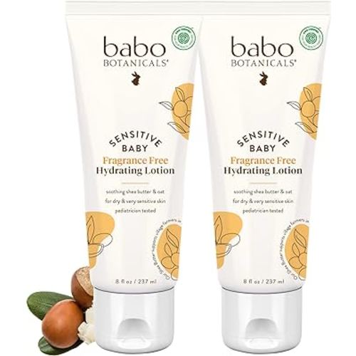 BABO Botanicals Sensitive Baby Fragrance-Free Daily Hydrating Baby Lotion - Shea Butter & Jojoba Oil - for Body & face - for Babies, Kids & Adults with Sensitive Skin - EWG Verified - Vegan