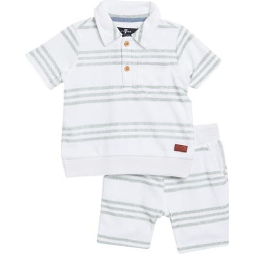 French Terry Stripe Polo & Shorts Set