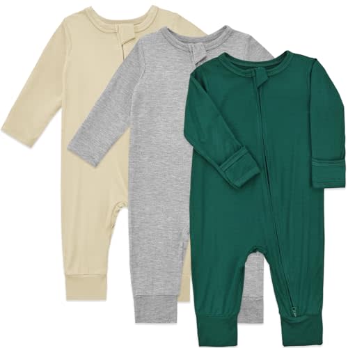 Aablexema Baby Footless Pajamas Rayon 3pcs Unisex Infant Zipper Romper with Mitten Cuffs Sleep Play PJs