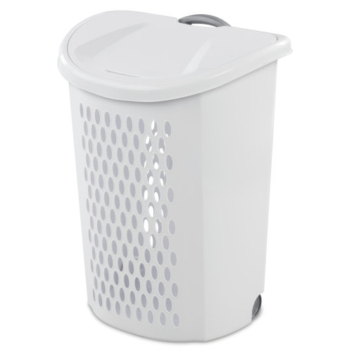 Sterilite Ultra™ Rolling Laundry Basket with Handle, Lift Top for Clothes, White