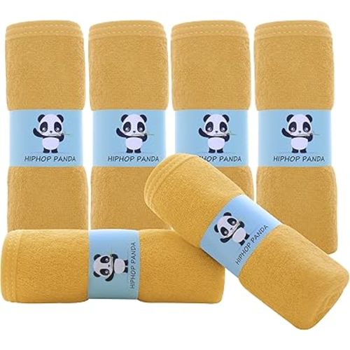 HIPHOP PANDA Baby Washcloths, Rayon Made from Bamboo - 2 Layer Ultra Soft Absorbent Newborn Bath Face Towel - Reusable Baby Wipes for Delicate Skin - Honey, 6 Pack