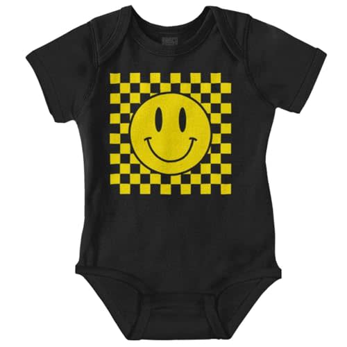 Brisco Brands Cool Checkerboard Happy Face Smile Baby Romper Boys or Girls