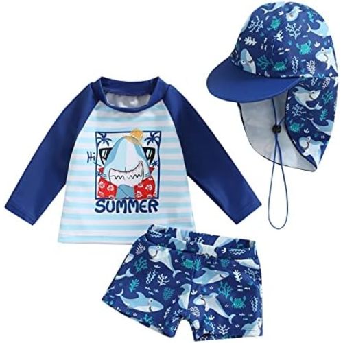 Baby Toddler Boys Swimsuit Infant Girl Swimsuits 6 12 18 24M 2T 3T 4T 5T Bathing Suit Swimwear 3Pcs Set Rash Guard Hat