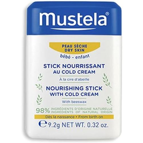 Mustela Baby Nourishing Stick - Lip & Face Moisturizer for Dry Skin - with Natural Avocado, Cold Cream & Beeswax - 0.32 oz. - Packaging may vary