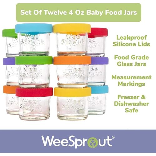 Keababies 12pk Prep Baby Food Storage Containers, 4 oz Leak-Proof, Bpa Free  Glass Baby Food Jars for Feeding