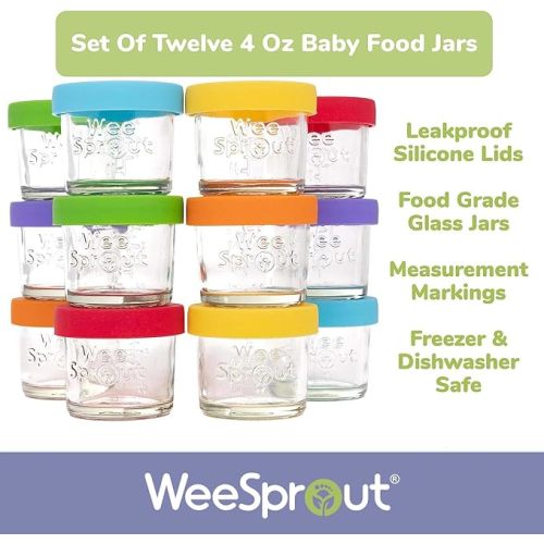 KeaBabies 6pk Prep Baby Food Storage Containers, 4 oz Leak-Proof, Bpa Free  Glass Jars for Feeding