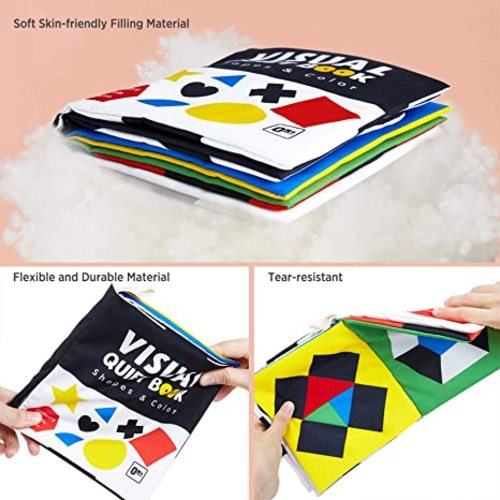 beiens Baby Books Toys, High Contrast Black and White Books Non Toxic Fabric Touch and Feel Crinkle Cloth Books Early Educational Stimulation Toys for Infants Toddlers, Baby Gift Soft Toys Mirror - Red