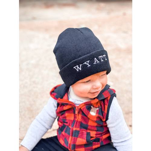 Embroidered beanie for infant, toddler, child, teen, or adult personalized with name