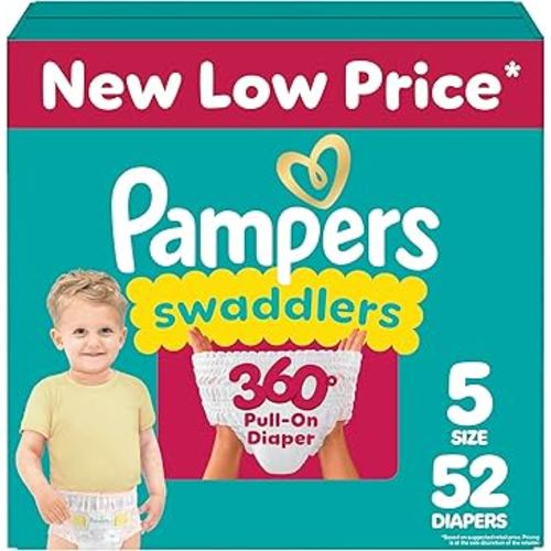 Pampers Diapers - Swaddlers 360 - Size 5, 52 Count, for up to 100% Leakproof Premium Skin Protection (Packaging May Vary)
