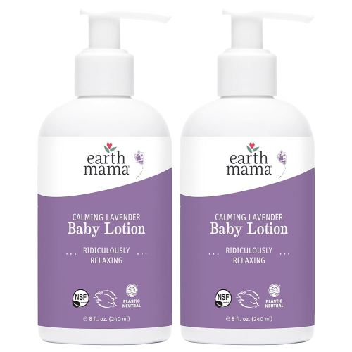 Earth Mama Calming Lavender Baby Lotion for Dry Skin, Calendula Cream for Newborn Skin Care, Organic Moisturizer for Children, Aloe Juice, Rooibos, & Shea Butter, Lavender Lotion, 8 Fl Oz (2Pk)
