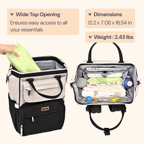 BabbleRoo Diaper Bag Backpack, Multifunction Nappy Changing Bag with Changing Pad, Stroller Straps & Pacifier Case, Unisex Stylish Travel Back Pack for Moms & Dads – Apricot & Black