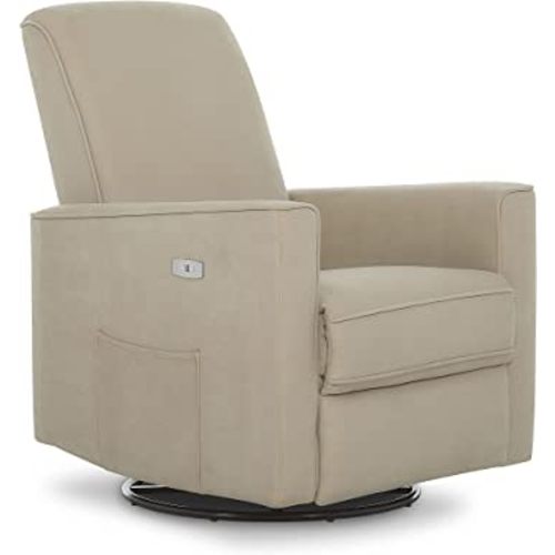 Evolur Harlow Deluxe Upholstered Plush Seating Glide Rocker, Swivel, Power Recliner with USB Port, Greenguard Gold Certified, Fawn