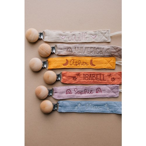 Personalized Baby Shower Gift Pacifier Clip with Name Custom Pacifier Holder Embroidered Paci Clip Binky Clip Boho Baby Neutral Baby Gift