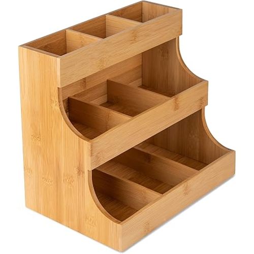 Theodore Vertical Bamboo Tea Organizer – Holds 180 Tea Bags – Compact Wooden Tea Storage Box for Home, Kitchen, Office – Fits Sugar Packets, Sweeteners, and Creamers