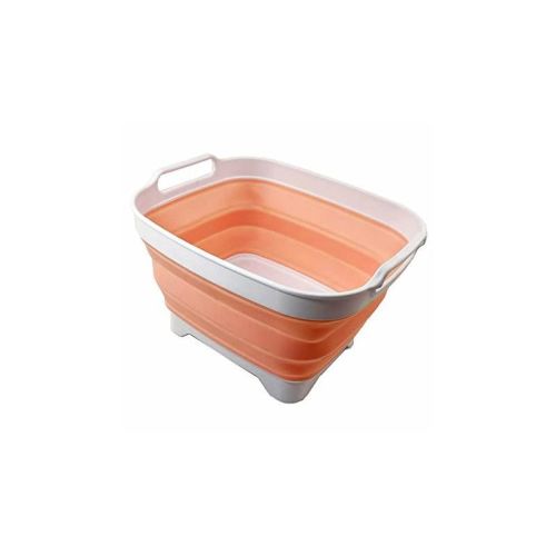 SAMMART 7.5L (2 Gallons) Collapsible Dishpan with Draining Plug, White/Pearl Blush
