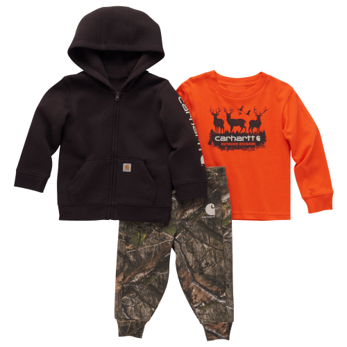 Carhartt Long-Sleeve T-Shirt, Fleece Jacket, and Camo Pants Set for Babies or Toddlers
