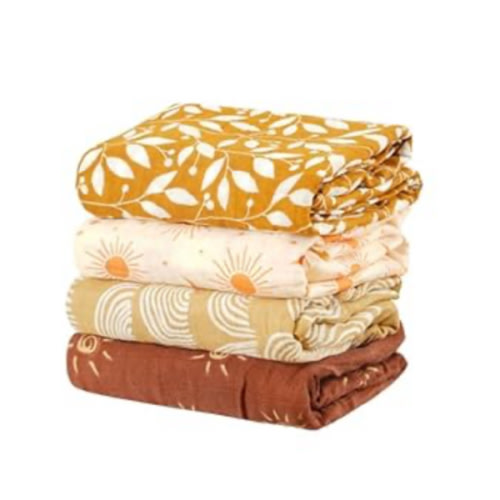 4 Set Muslin Swaddle Blankets for Newborn Baby Boys, Girls,Receiving Blankets-Cute Soft Print Baby Towel Wrap 120x110cm Baby (Animal)