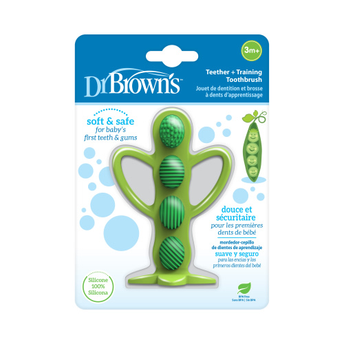 Dr. Brown's Infant Teething Peapod Teether and Training Toothbrush, BPA Free, 100% Silicone, 3months+